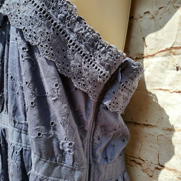 Y2K Abercrombie and Fitch Gray / Blue Lace Eyelet Midi Dress Size 10 / 12 - Picture 6 of 7
